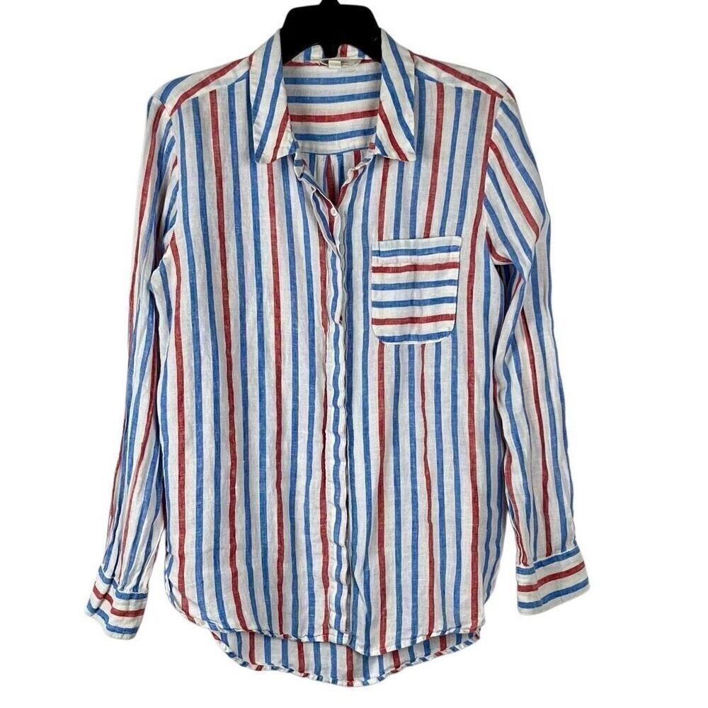 Two By Vince Camuto Striped Linen Button Down Shirt Medium